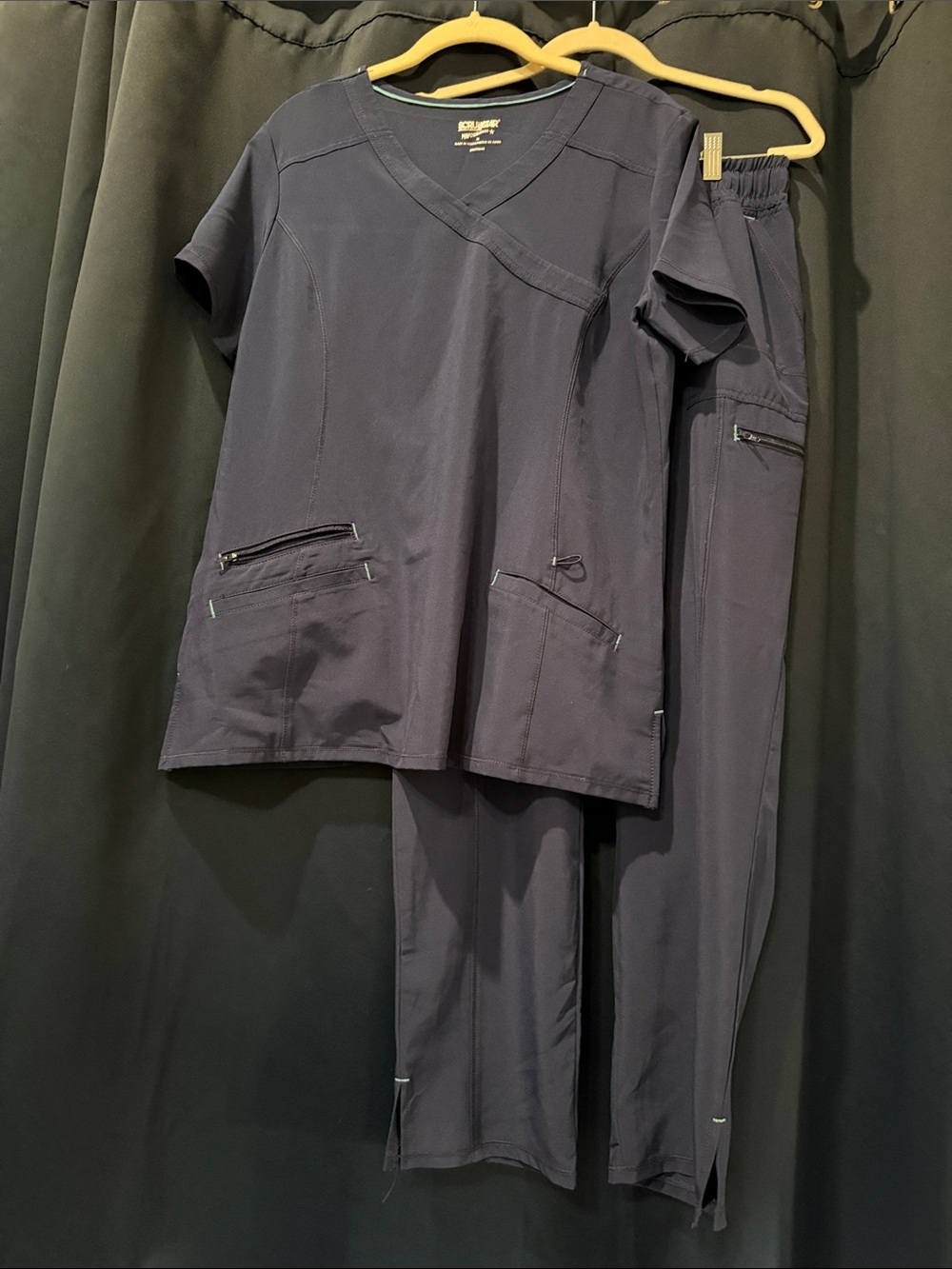 Women's Indigo Scrub Set With Turquoise Trim